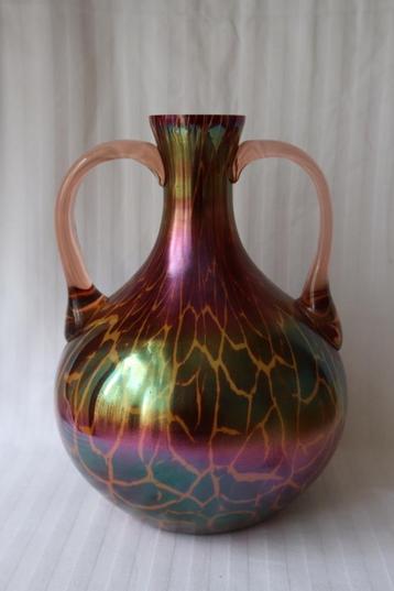 Antieke Art Deco Wilhelm Kralik & Sons glazen vaas c 1925 beschikbaar voor biedingen