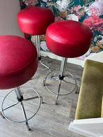 3 toffe vintage rock ‘n’ roll rood chroom barkrukken, Huis en Inrichting, 3 krukken, Ophalen, Gebruikt, 60 tot 90 cm