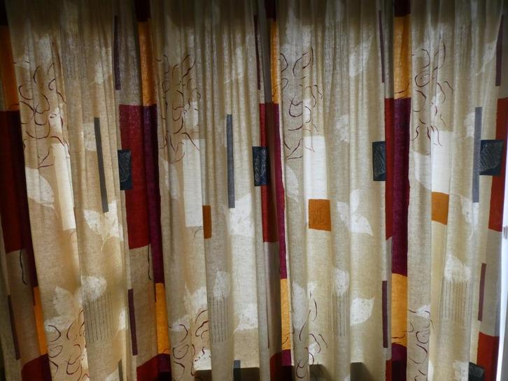 Set van 2 design gordijnen met totale breedte 335 cm, Huis en Inrichting, Stoffering | Gordijnen en Lamellen, Gebruikt, 200 cm of meer