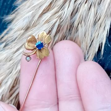 Antiek gouden Reversspeld/speld broche saffier+parel  beschikbaar voor biedingen