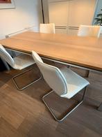 Moderne gelakte blank eiken eettafel. Incl 4 stoelen, Huis en Inrichting, Tafels | Eettafels, Ophalen, 100 tot 150 cm, Eikenhout