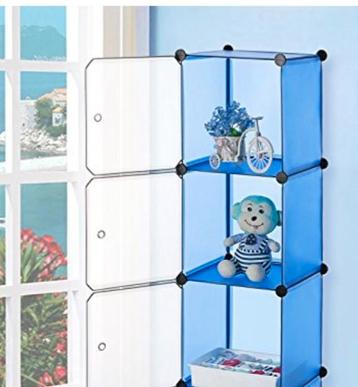 Handig stapelrekje met blauwe deurtjes, nieuw in doos. beschikbaar voor biedingen