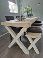 Schitterende boomstam tafel met bijpassend bankje, Ophalen, 200 cm of meer, 50 tot 100 cm, Zo goed als nieuw