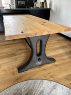 Houten eettafel met metalen onderstel, Huis en Inrichting, Tafels | Eettafels, Ophalen, Eikenhout, 200 cm of meer, 50 tot 100 cm
