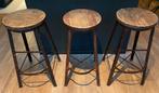 Drie teakhouten barkrukken voor de prijs van één!, Ophalen, Gebruikt, 60 tot 90 cm, Metaal