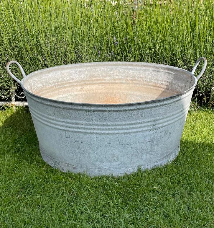 Brocante oude ronde zinken teil ( doorsnede 67 cm ), Antiek en Kunst, Curiosa en Brocante, Verzenden