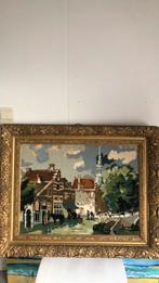 geborduurd stadsgezicht Haarlem in antieken lijst, 85x69cm, Antiek en Kunst, Kunst | Schilderijen | Klassiek, Ophalen