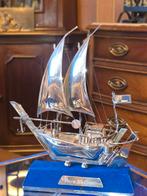 Zilver miniatuur zeilschip met luxe cassete, Antiek en Kunst, Ophalen of Verzenden
