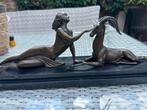 bronzen schouwbeeld vrouw amazone met ree hinde antilope, Ophalen of Verzenden