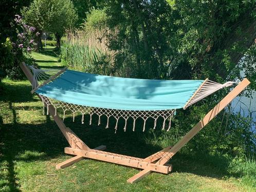 Nieuwe handgemaakte hangmatstandaard Douglas hout + hangmat, Tuin en Terras, Hangmatten, Nieuw, Eenpersoons, Met standaard, Ophalen