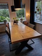 Tafel stalen poten eiken boomstamstafel! 273cm, Ophalen, Eikenhout, 200 cm of meer, Zo goed als nieuw