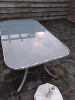 Gebruikte tuintafel 152 bij 96 met glazen tafelblad, Tuin en Terras, Tuintafels, Ophalen, Gebruikt, Rechthoekig, Metaal