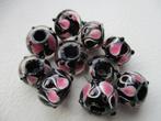 5077/ partij zwart/roze lampwork grote gat glaskralen, Hobby en Vrije tijd, Kralen en Sieraden maken, Nieuw, Kraal, Ophalen of Verzenden