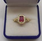 14 Karaat gouden ring met robijn maat 18,5 nr.154, 18 tot 19, Verzenden, Zo goed als nieuw, Met edelsteen
