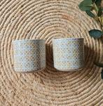 Nieuw! 2 kleine bloempotjes geel/ groen, Rond, Nieuw, Ophalen of Verzenden, Aardewerk