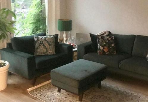 Bank set  - Groen Velvet - ophalen in weesp, Huis en Inrichting, Banken | Complete zithoeken, Zo goed als nieuw, Stof, Ophalen of Verzenden