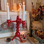 Vintage Klassieke Zweedse Kerst Kandelaar Bollen Rood Hout, Verzenden, Overige materialen
