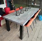 Eettafel steigerhout 220x100 met metalen poten, 200 cm of meer, 100 tot 150 cm, Gebruikt, Rechthoekig