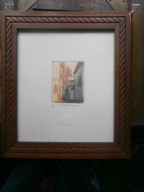Spaanse Ets, Arcos de La Frontera, in mooi lijstje, Antiek en Kunst, Kunst | Etsen en Gravures, Ophalen