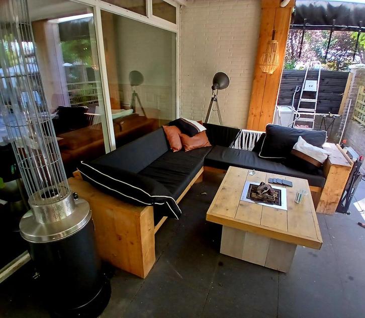 loungeset hoekbank steigerhout tuin, Tuin en Terras, Tuinsets en Loungesets, Zo goed als nieuw, Loungeset, Steigerhout, 6 zitplaatsen