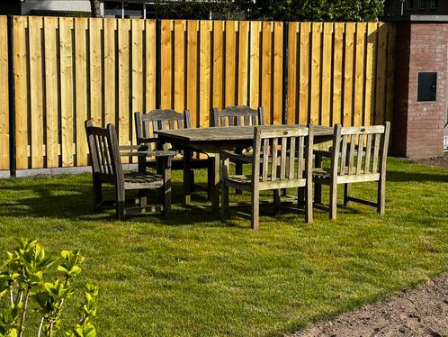 Tuinset hout tafel 180-240 cm met 5 stoelen, Tuin en Terras, Tuinsets en Loungesets, Gebruikt, Tuinset, Hout, 5 zitplaatsen, Eettafel