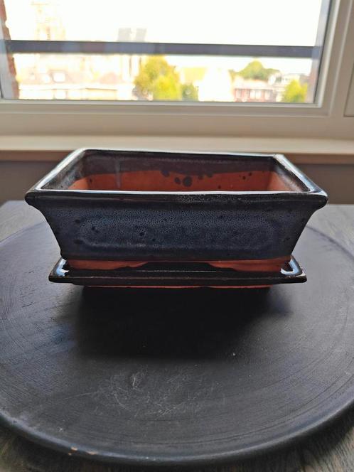 Bonsai Pot met schotel | Blauw geglazuurd., Tuin en Terras, Bloempotten, Gebruikt, Aardewerk, Binnen, Balkon, Tuin, Minder dan 40 cm