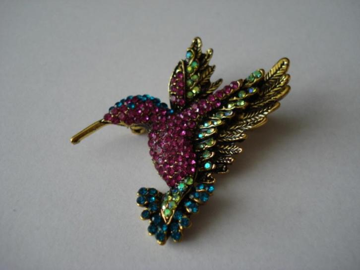 Kolibrie broche, Sieraden, Tassen en Uiterlijk, Broches, Nieuw, Overige materialen, Overige kleuren, 4 tot 7 cm, Met strass, Ophalen of Verzenden