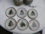 kerstservies 6 bordjes: rand: groen -rood +strikje  Ø 19 cm, Nieuw, Ophalen of Verzenden, Bord(en), Overige stijlen