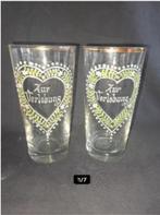 Pair of antique Hand decorated Engagement glasses Wedding 10, Ophalen of Verzenden