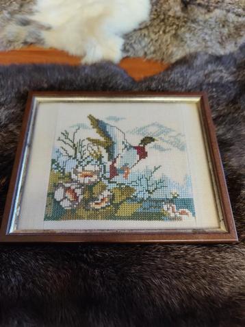 Vintage Kruissteek Borduurwerk Eend & Waterlelies beschikbaar voor biedingen