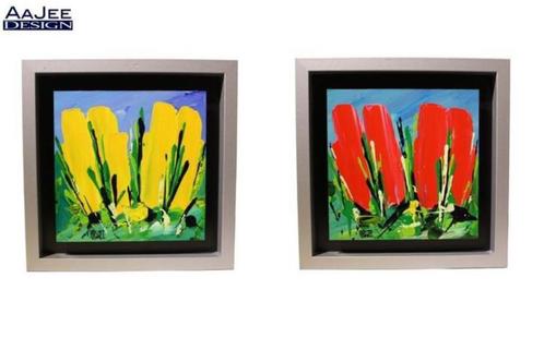 2 x Popart - Ad van Hassel - Tulpen - Acryl op paneel, Antiek en Kunst, Kunst | Schilderijen | Abstract, Ophalen of Verzenden