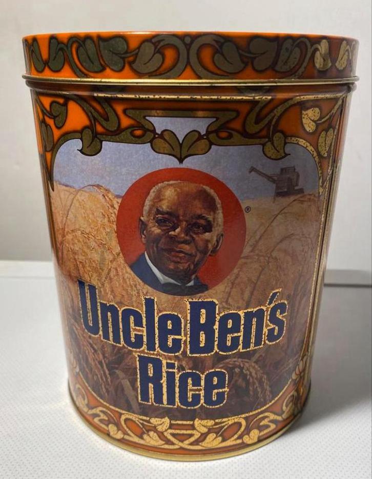 Rond blik van Uncle Ben’a Rice / rijst. Hoogte 19 cm., Verzamelen, Blikken, Zo goed als nieuw, Overige, Overige merken, Ophalen of Verzenden