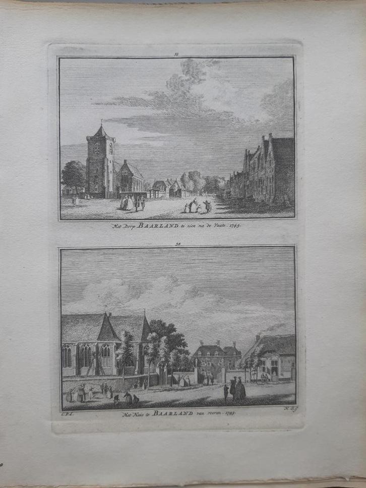 53-54*/ dorp Baarland gravure uit 1754, Antiek en Kunst, Kunst | Etsen en Gravures, Ophalen of Verzenden