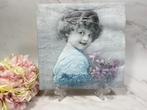 Sagen vintage meisje blauwe jurk bloem knutsel servet HM458, Ophalen of Verzenden, Nieuw, Materiaal