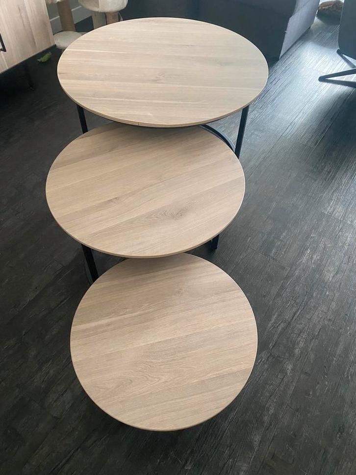 Salontafels, Huis en Inrichting, Tafels | Salontafels, Zo goed als nieuw, Minder dan 50 cm, 50 tot 100 cm, Rond, Eikenhout, Metaal