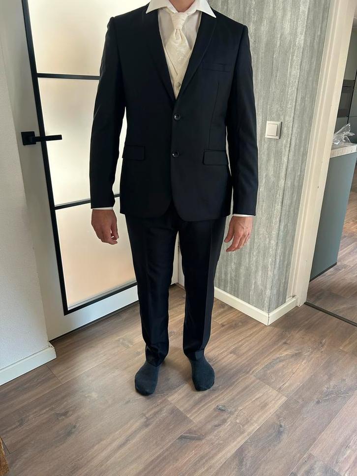 Trouwpak 3-delig - Zo goed als nieuw!, Kleding | Heren, Kostuums en Colberts, Zo goed als nieuw, Overige maten, Zwart, Ophalen