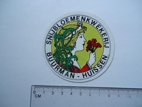 sticker oud HUISSEN kwekerij Buurman bloem snijbloemen retro, Verzamelen, Stickers, Zo goed als nieuw, Bedrijf of Vereniging, Verzenden