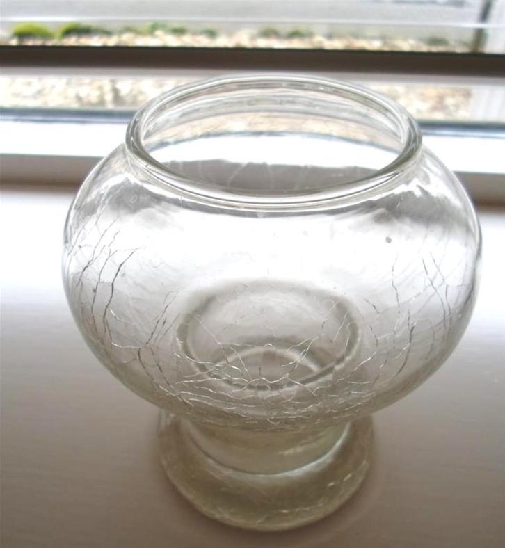 Glazen windlicht/vaas. Craquelé glas. Waxine/Ledtheelichtje, Antiek en Kunst, Antiek | Glas en Kristal, Ophalen of Verzenden