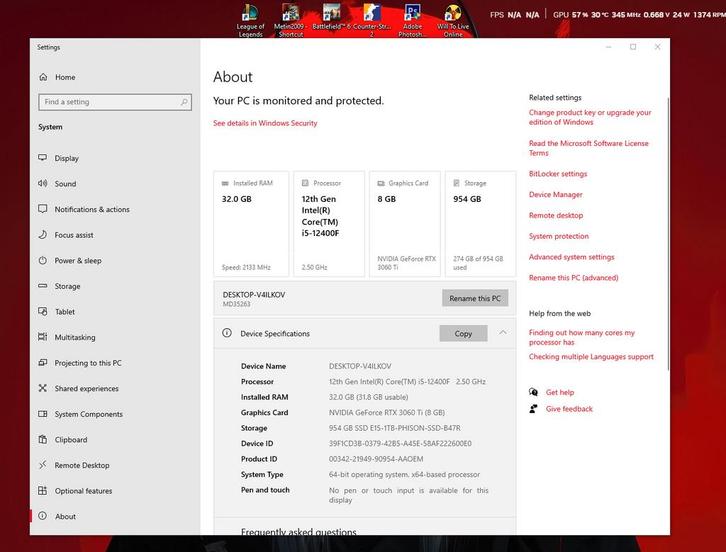 ERAZER - Gaming PC -i5 12400F , RTX 3060 ti., Computers en Software, Desktop Pc's, Zo goed als nieuw, Ophalen of Verzenden