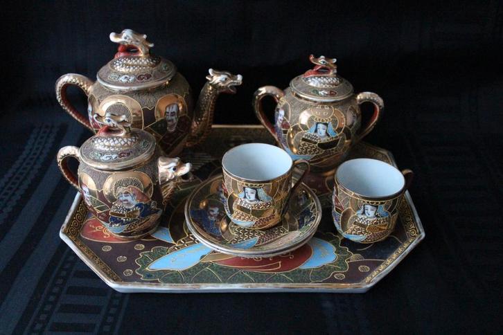 Antiek Satsuma Moriage theeservies c 1920, Antiek en Kunst, Antiek | Porselein, Ophalen of Verzenden