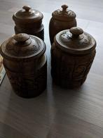 Vintage houten potjes India houtsnijwerk hoog 10 cm, Ophalen of Verzenden