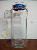 Vintage Pasabahce Glazen Kan met Blauw Deksel, Ophalen of Verzenden, Zo goed als nieuw