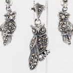 Set zilveren ketting met oorhangers (uiltjes), Verzenden, Zo goed als nieuw, Met edelsteen, Zilver