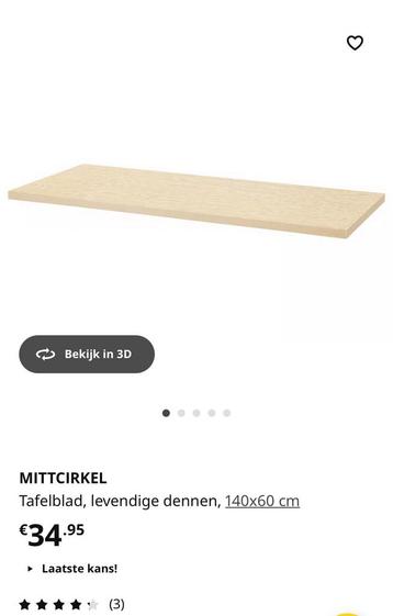 Bureau ikea Mittcirkel 140x60 cm + 4 metalen poten beschikbaar voor biedingen