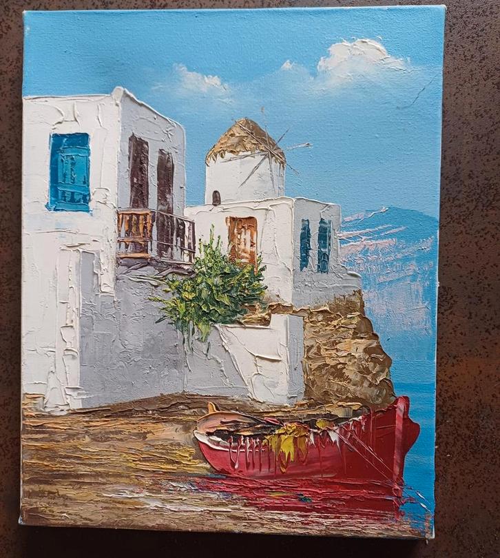 Schilderij Santorini - 28x23cm, Antiek en Kunst, Kunst | Schilderijen | Klassiek, Verzenden