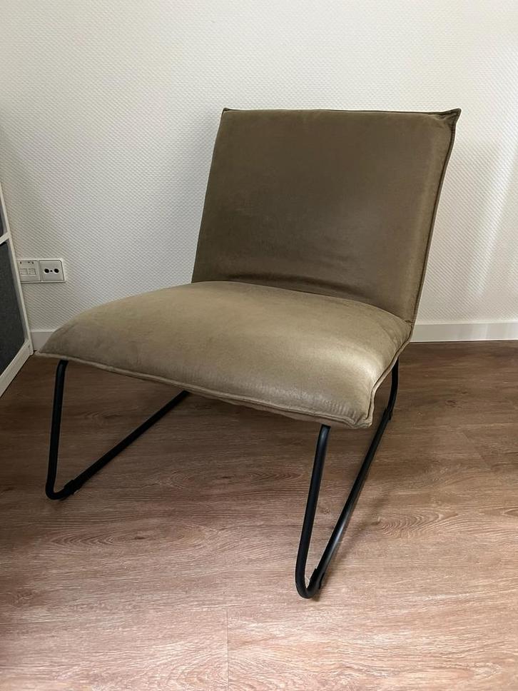Leen Bakker fauteuil Cooper leatherlook olijfgroen metaal, Huis en Inrichting, Fauteuils, Zo goed als nieuw, Metaal, Stof, 50 tot 75 cm
