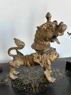Mooie bronzen leeuw: gevleugelde Chinese tempelbeschermer, Ophalen of Verzenden