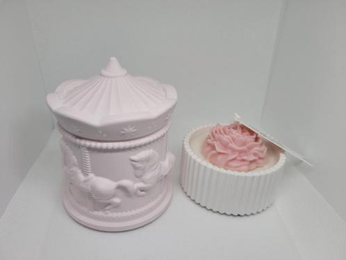 Brocante keramieken set met kaars, Huis en Inrichting, Woonaccessoires | Kandelaars en Kaarsen, Nieuw, Minder dan 25 cm, Overige materialen