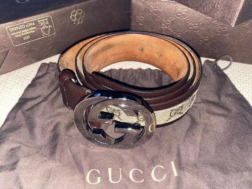 GUCCI - Zilver Interlocking GG Monogram Canvas Riem, Kleding | Heren, Riemen en Ceinturen, Gedragen, Riem of Ceintuur, 95 tot 105 cm