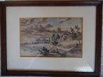 Mooie kleine oude Aquarel van een landschap incl. lijst/glas, Ophalen of Verzenden